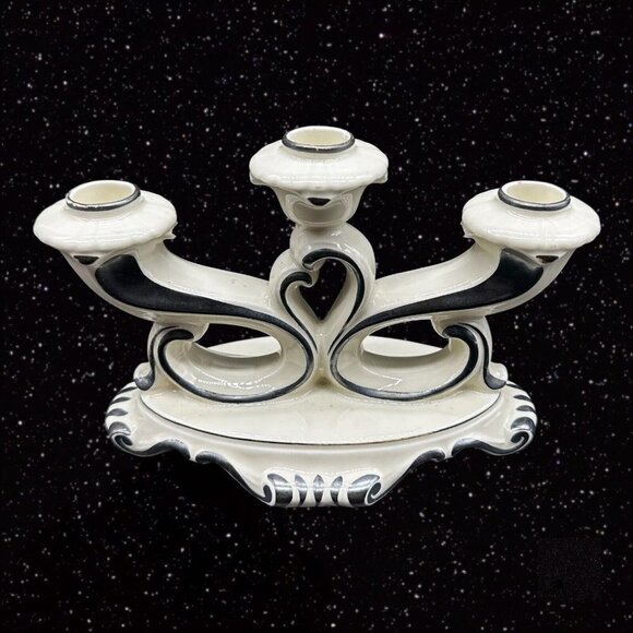 Vintage Mitterteich Bavaria Germany 3 Way Candle Stick Holder Ceramic 8”W 5.5”T - Picture 8 of 15